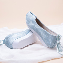 Shallow Restorable Wind Hanfu Shoes Den Cloud Performance Round Head Ancient Clothing Footwear Lacing Flat Heel and Shallow Mouth Cloth Shoes