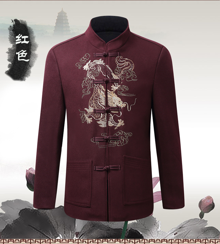 Áo len gió nam Trung Quốc áo khoác lỏng lẻo mùa thu và mùa đông retro len len cha tải Trung Quốc phong cách khóa Tang phù hợp áo rét nam