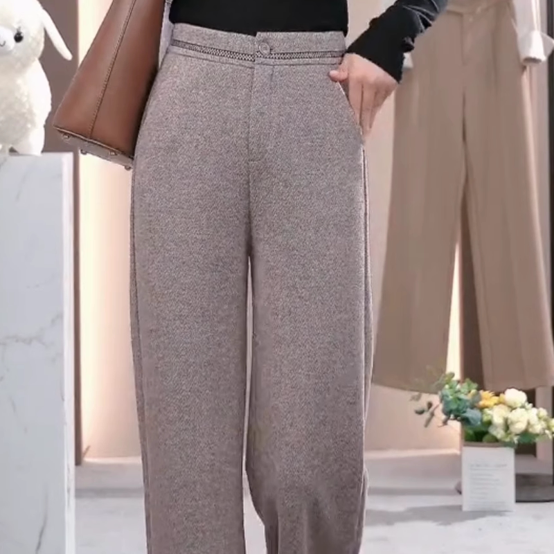Straight-Leg Wool Pants for Women, 2026 Winter New Style, Middle-Aged Mom's Long Pants, Loose High-Waisted Wide-Leg Pants, Drapey Woolen Pants