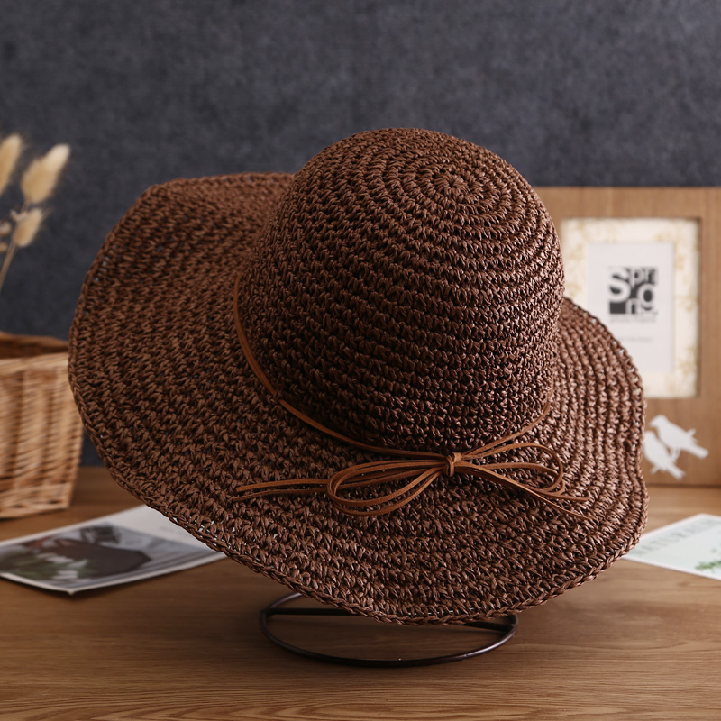 Simple Style Style Wide Eaves Rim Women's Simple Style Bow Knot Braid Wide Eaves Straw Hat