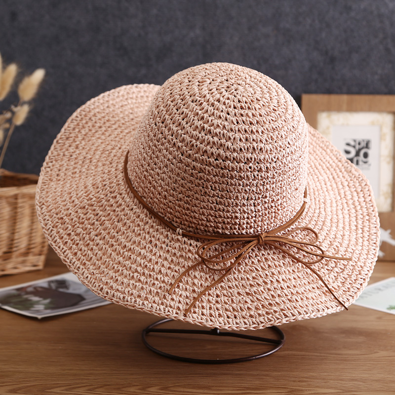 Women's Simple Style Bow Knot Braid Wide Eaves Straw Hat display picture 4