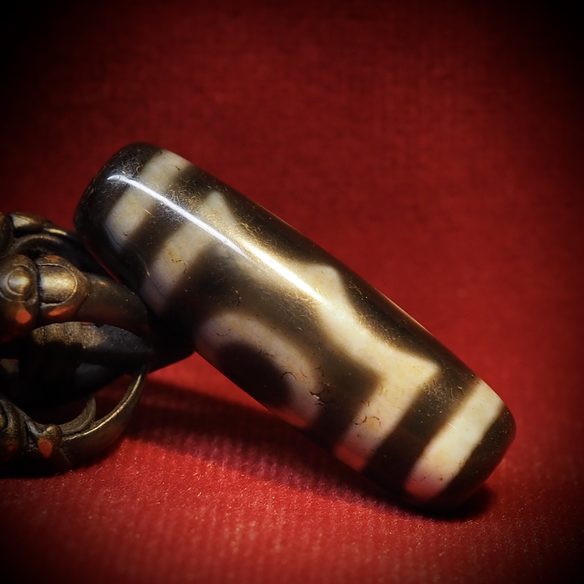 あずきちゃん瑪瑙 回文珠銀線天珠 6-12 龍眼・赤瑪瑙銀線入り