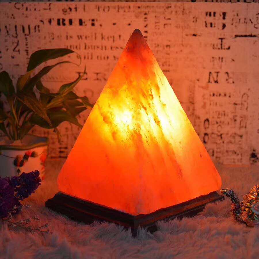Salt Lamp Pyramid Himalayan S-grade Crystal Salt Creative Bedroom Carving Lamp Dimmable Feng Shui Fortune Lamp