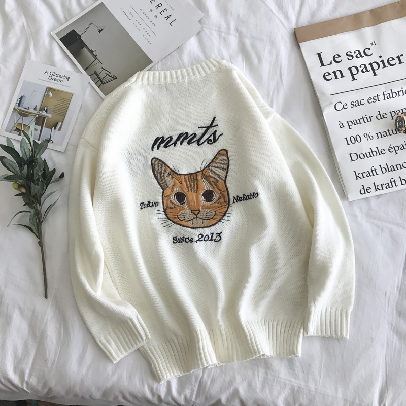 Mùa thu và mùa đông Nhật Bản Harajuku bf gió mèo áo len nam và nữ Hồng Kông hương vị Hàn Quốc lỏng lẻo áo len sinh viên áo len thủy triều ao đôi