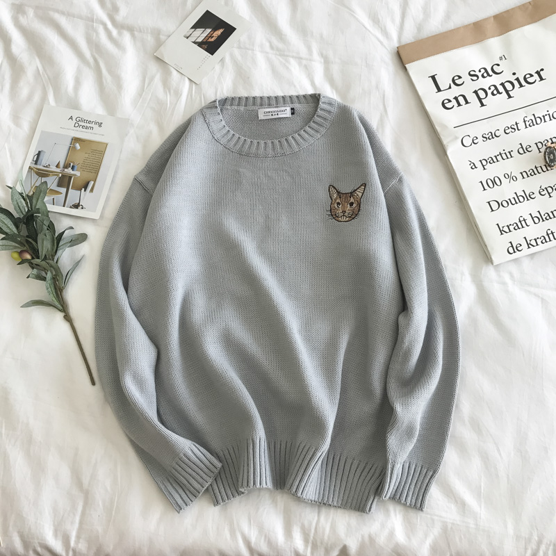 Mùa thu và mùa đông Nhật Bản Harajuku bf gió mèo áo len nam và nữ Hồng Kông hương vị Hàn Quốc lỏng lẻo áo len sinh viên áo len thủy triều ao đôi