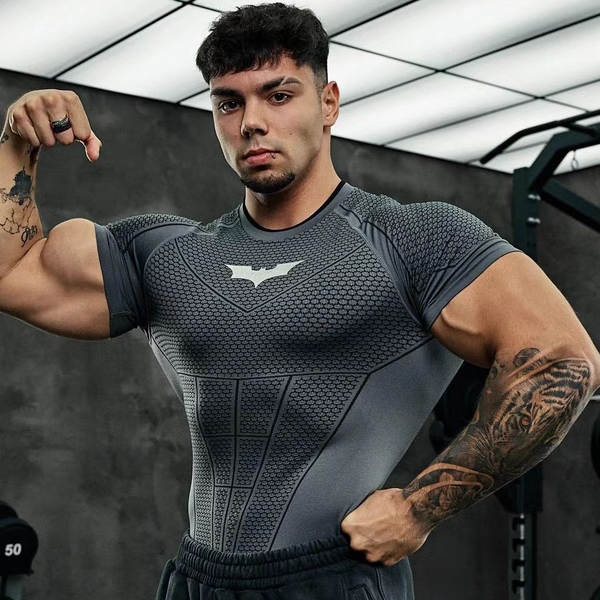 Youngla American Style Summer New Men's Tight-Fitting T-Shirt Jogger Sports Fitness Running Training Quick-Drying Short-Sleeved Shirt