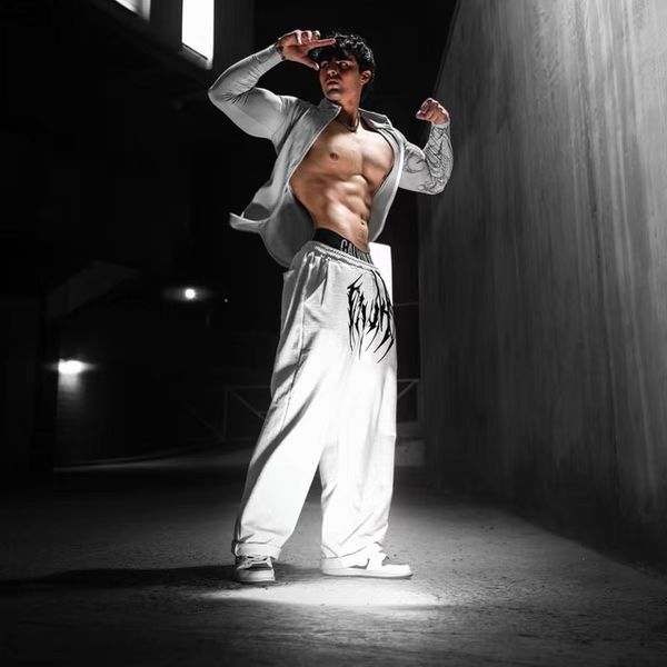 Breathedivinity New American-Style Fitness Pants Jogger Cotton Terry Printed Wide-Leg Pants Trendy