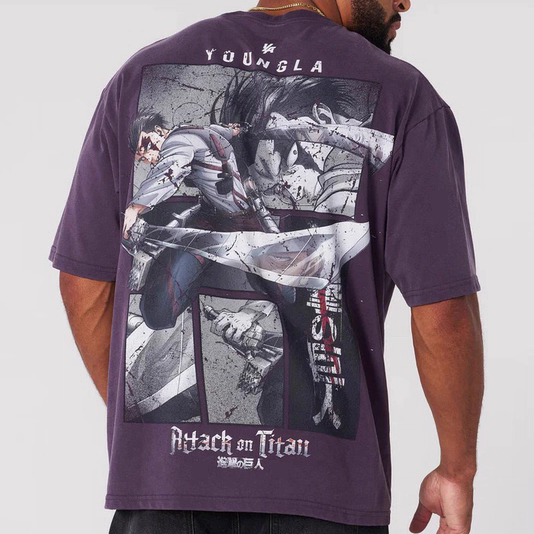 Youngla Alliance Attack on Titan Men's Oversized T-Shirt Jogger Sports Fitness Training Short Sleeve