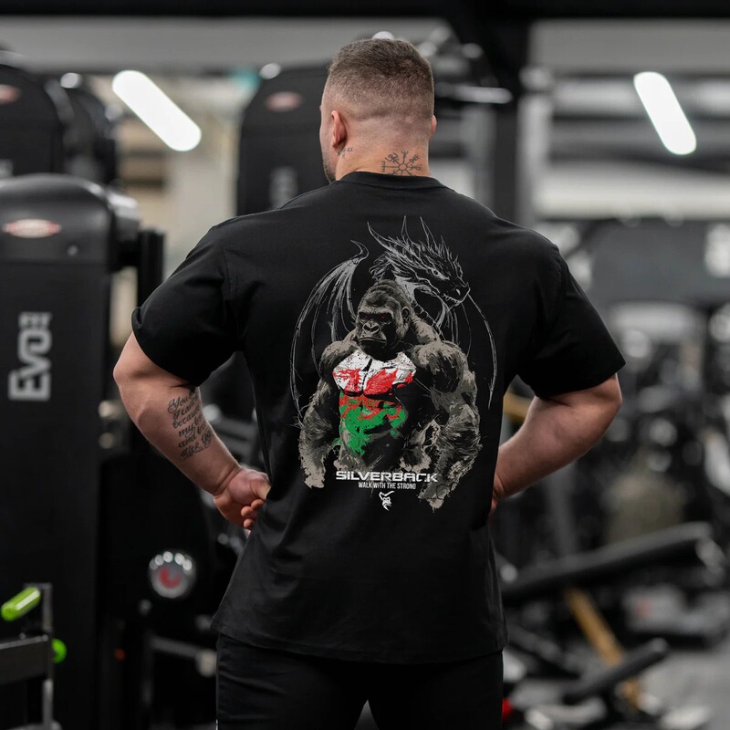 Silverback Men's Fitness T-Shirt with Gorilla Boxing Gloves Print on the Back, Strength Training Short Sleeve Silverback Men's Fitness T-Shirt with Gorilla Boxing Gloves Print on the Back, Strength Training Short Sleeve