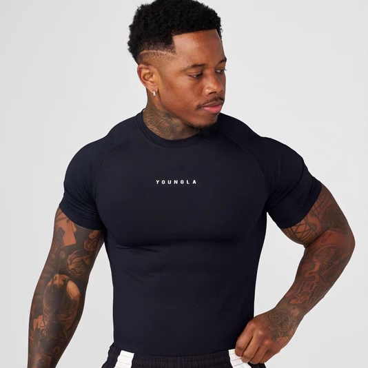 Youngla American Style Summer New Men's Tight-Fitting T-Shirt Jogger Sports Fitness Running Training Quick-Drying Short-Sleeved Shirt