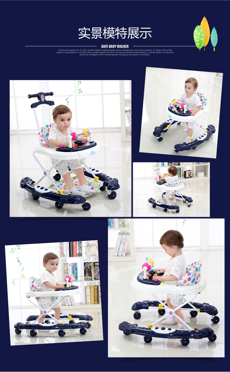 Baby Walker đa chức năng Rollover có thể gập lại nam Baby Girl 7-18 tháng đẩy tay trẻ em