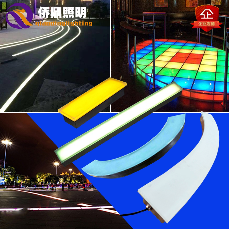 Outdoor waterproof LED floor tile light straight strip buried floor light with arc stainless steel embedded square light