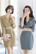 Korean summer beautician work clothes womens foot bath shop pedicure technician dress high-end temperament dress