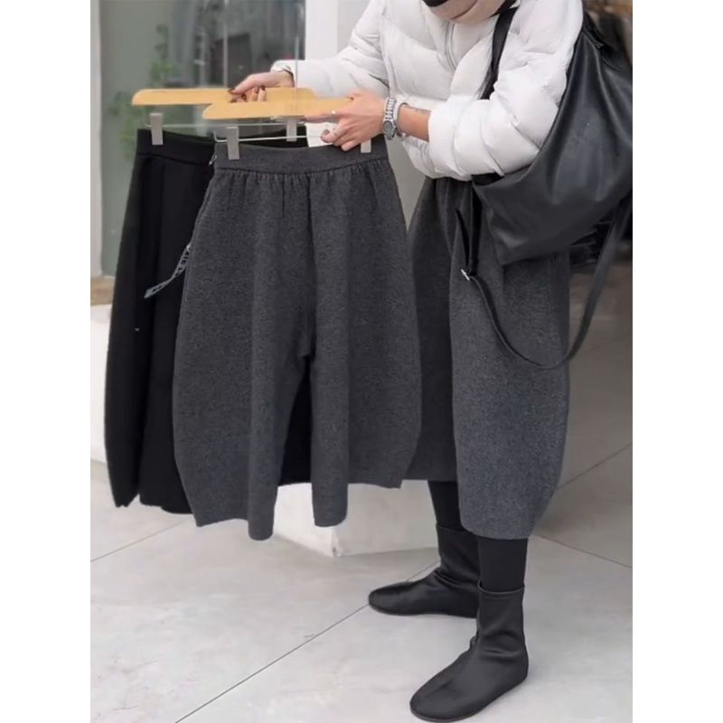 New Autumn and Winter Plus-Size High-Waisted Curved Hem Cropped Pants, Casual Loose Slimming Versatile Wide-Leg Pants for Women
