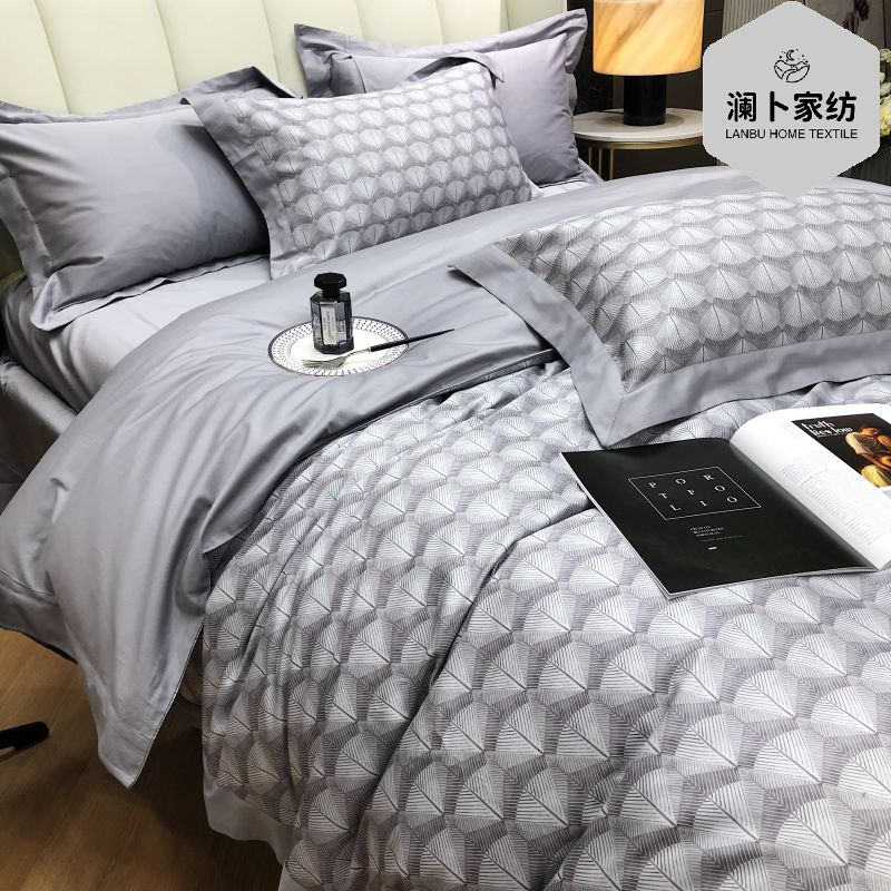 100 European and American minimalist wind high-end long suede cotton pure cotton four-piece quilt cover bed linen full cotton spring autumn bed supplies 4