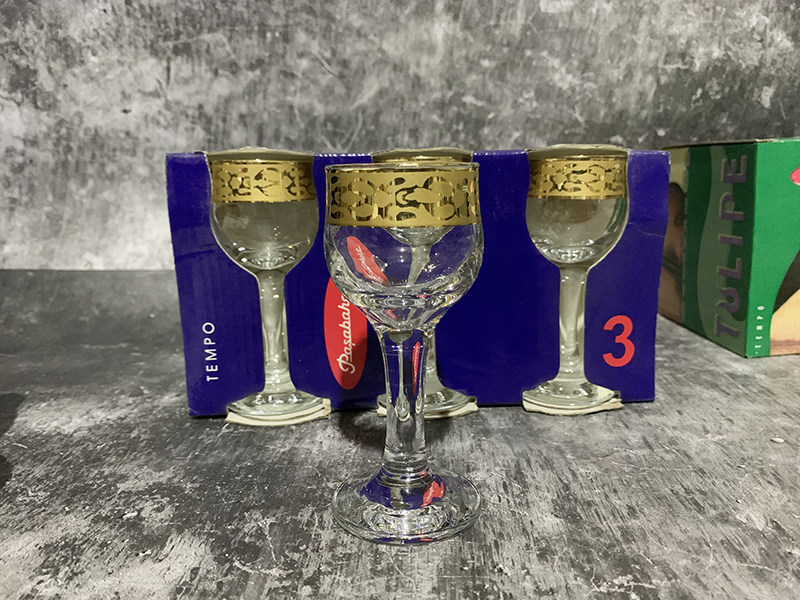 Ликер Cup 清仓特价土耳其帕莎原装进口无铅玻璃镀金边白酒杯白酒盅一盒六只 Pasha