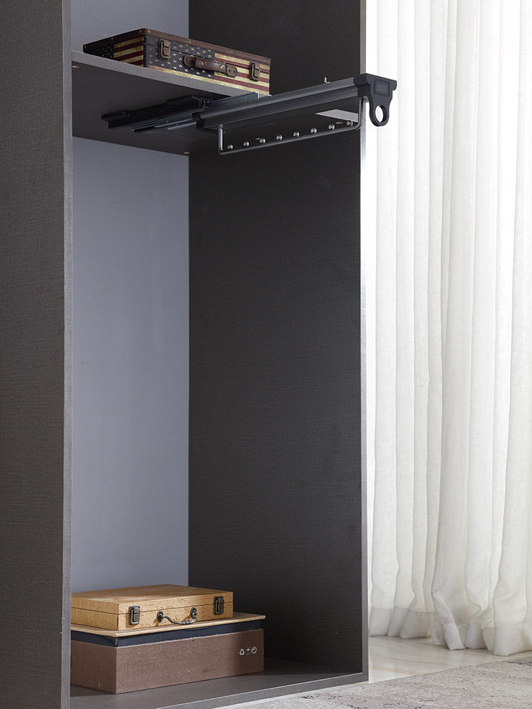 Wardrobe top-mounted clothes hanger Household push-pull hanging rod telescopic pants rack Buffer damping hanging device multi-function clothing pass