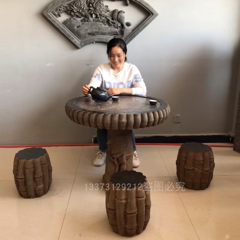 Stone Table Tea Table Stone Bench Patio Courtyard Garden Indoor Imitation Ancient Green Stone Tea Table Stone Sculpture Pendulum Pieces Natural Outdoor Stone Table