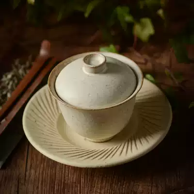 Jingdezhen ceramic Gaiwan Handmade coarse pottery powder Gaiwan Ash glaze Gaiwan open piece can raise snow away series
