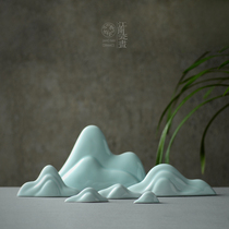 Jingdezhen ceramic stone rockery ornaments Shadow green freehand tea pet pen stand bonsai decoration tea set accessories