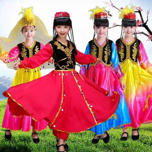 Детские этнические меньшинства исполняют одежду для мальчиков Uyghur Dance Service Девушка Синьцзян танце