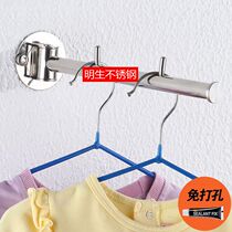 Punch-free 304 stainless steel bathroom adhesive hook hook hook movable clothes hook hotel wardrobe clothes hook rotating hanger