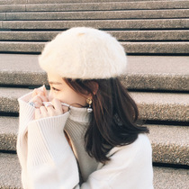 Japanese cute ladyboy beret female autumn and winter rabbit hair Korean version of the tide hat Casual bud hat Painter hat tide