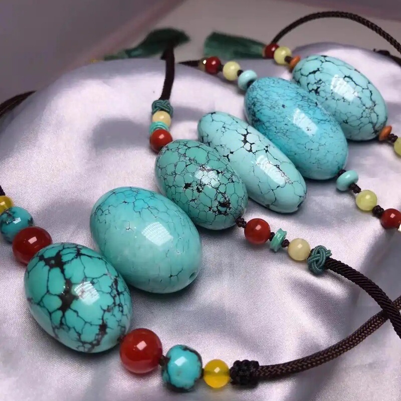 Turquoise Beads from Zhushan, Shiyuan, Hubei, Natural Raw Ore with High Porcelain Characteristics, Featuring a Unique Net Pattern, Turquoise Bracelet with Beads and Collarbone Beads