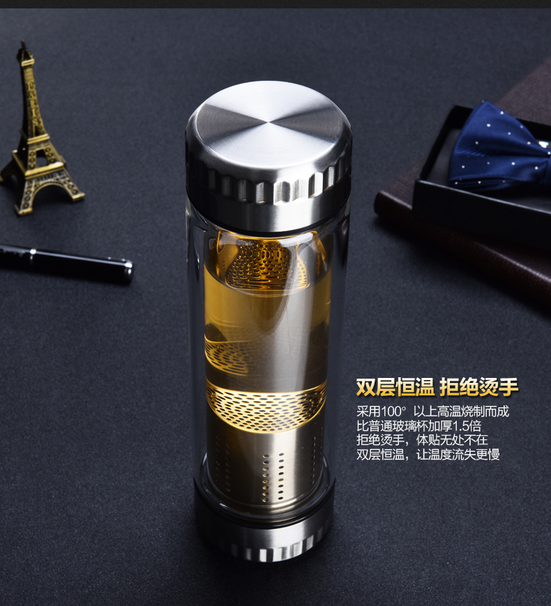 Cốc nước thủy tinh chịu nhiệt hai lớp cho nam và nữ nhà đôi đầu che lọc tách trà tách trà - Tách bình nước thủy tinh