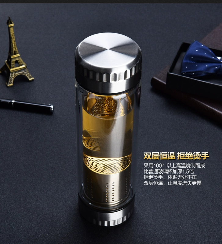 Cốc nước thủy tinh chịu nhiệt hai lớp cho nam và nữ nhà đôi đầu che lọc tách trà tách trà - Tách bình giữ nhiệt cute