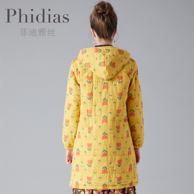 Phidias 2018 Thu Mall mới với thời trang in bông cut-out nghịch ngợm vừa chiều dài áo khoác bông