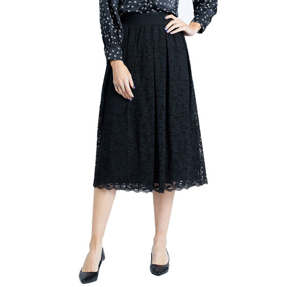Phidias蕾丝高腰半身裙女高腰洋气百搭黑色显瘦法式复古a字半裙子