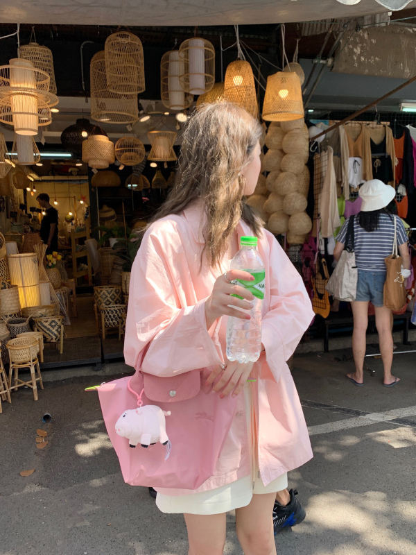 [Same Style as Zhao Lusi] Freshtaro Summer Trench Coat-Style Pure Cotton Sun Protection Shirt for Women, Thin Loose Top