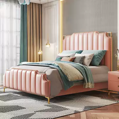 Bedroom furniture light luxury bed modern simple solid wood leather bed double leather art wedding bed net red whole house furniture