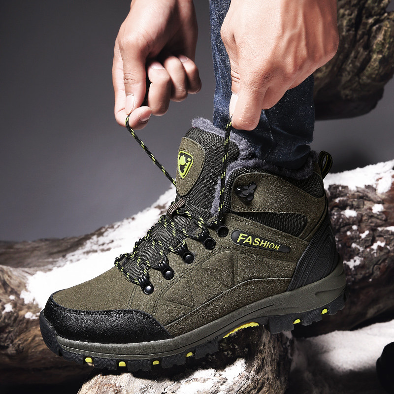 Outdoor thickened high-top hiking shoes for men and women winter sports hiking snow boots non-slip plus velvet warm travel cotton shoes