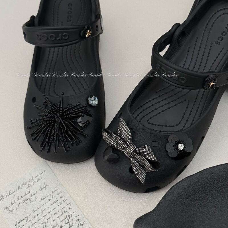 "Curtain Fireworks" Black Ballet Clogs, High-End Niche Handmade Shoes, Suitable for Crocs Accessories