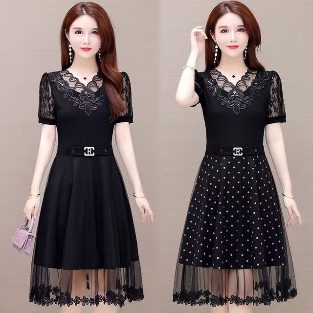 Korean style A-line skirt black waist slimming plus size