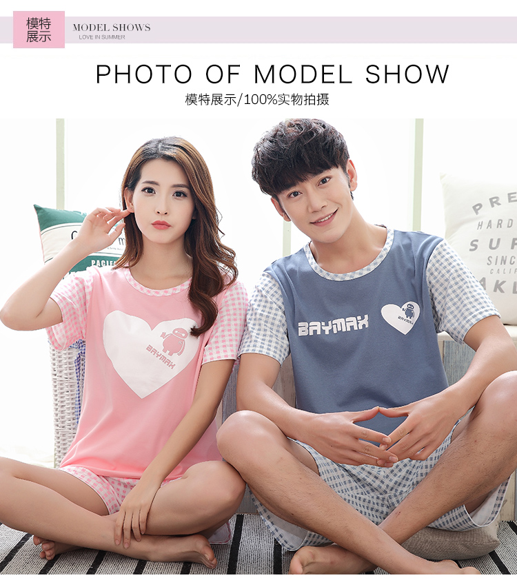 Mùa hè mới cotton vài bộ đồ ngủ ngắn tay phù hợp với nam và nữ phục vụ phim hoạt hình giản dị XL bộ pijama lụa