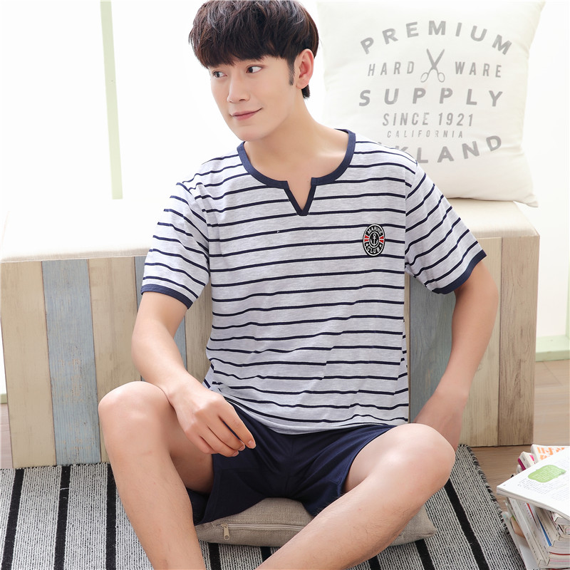 Summer phim hoạt hình dễ thương đồ ngủ mens bông tay áo ngắn cộng với mã XXXXL bộ quần áo đồ ngủ trẻ nhà