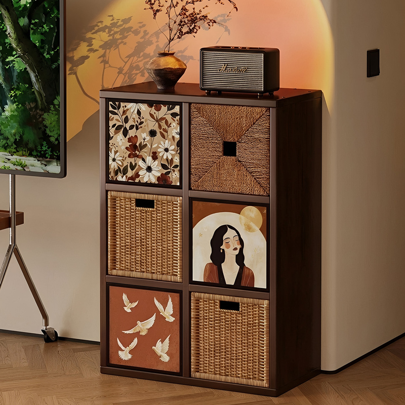 Kalak Grid Cabinet Floor-Standing Bookshelf Free Combination Living Room Storage Cabinet Home Bookcase Storage Display Cabinet