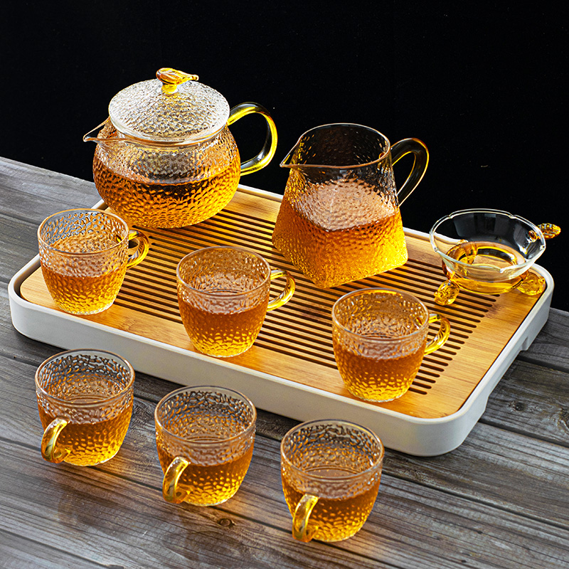 Glass tea set set Household Japanese kung fu black tea cup simple high temperature resistant teapot small set portable tea tray