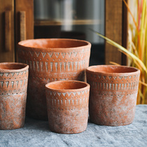 (Seven Mo) retro cement flowerpot decorative flower red pottery color African element soil training high-grade European gardening