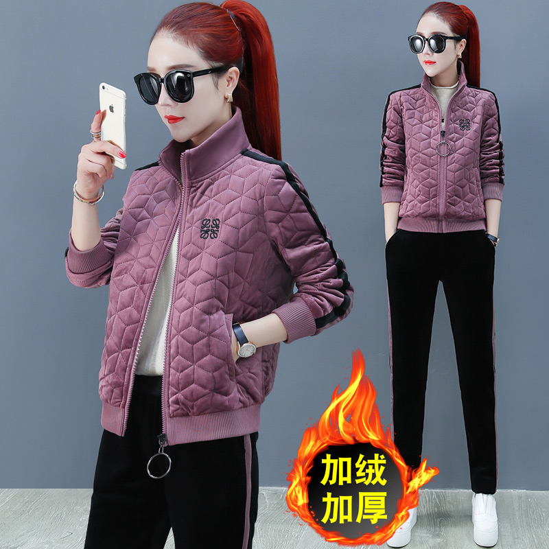 Casual Sports Suit Women Plus Suede Thickened 2020 New Loose Lean Autumn Winter Gold Velvet Clothing Two Sets