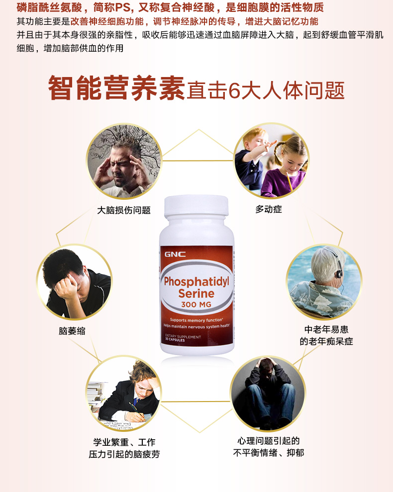 GNC健安喜磷脂酰丝氨酸 胶囊300mg*30粒增强大脑记忆力 ¥193.00 营养产品 第3张