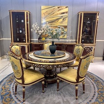 French dining table Caspari shell parquet round dining table luxury solid wood carved dining table villa dining room furniture