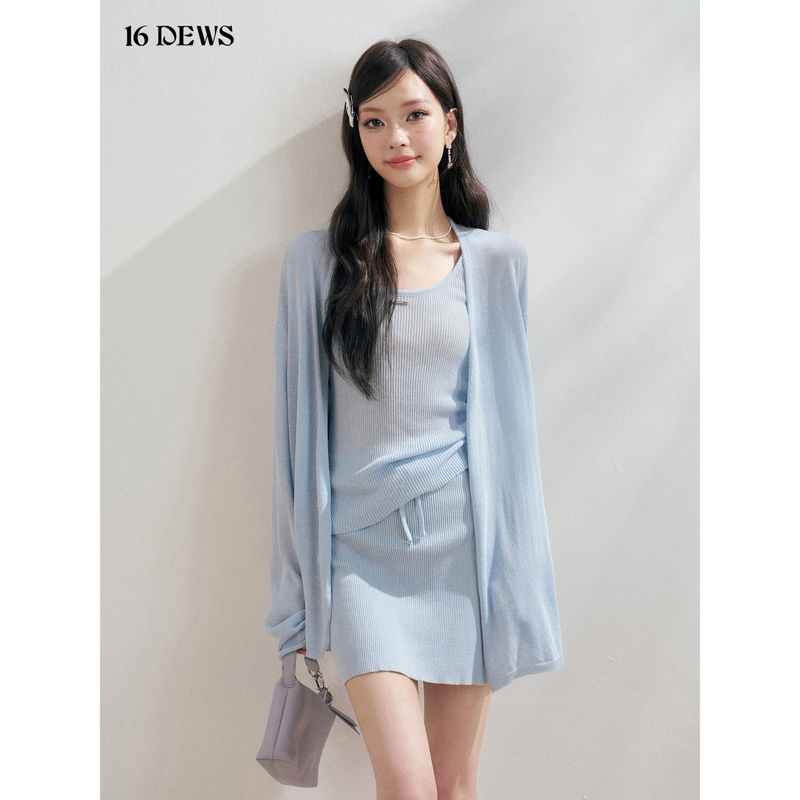 Dong Xuan's Same Style 16Dews Casual Daily Outfit, Fashionable and Versatile Knitted Cardigan, Vest, and Short Skirt Three-Piece Set