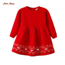 AuroMesa baby knitted dress Autumn and winter female baby cotton red festive New Year clothes love long-sleeved skirt