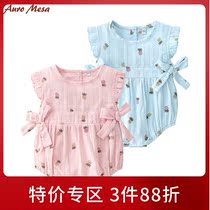 AuroMesa Female Baby Pineapple Printed Triangle Bag Fart Summer Baby Full Cotton Breathable One-piece Khaki Outsuit