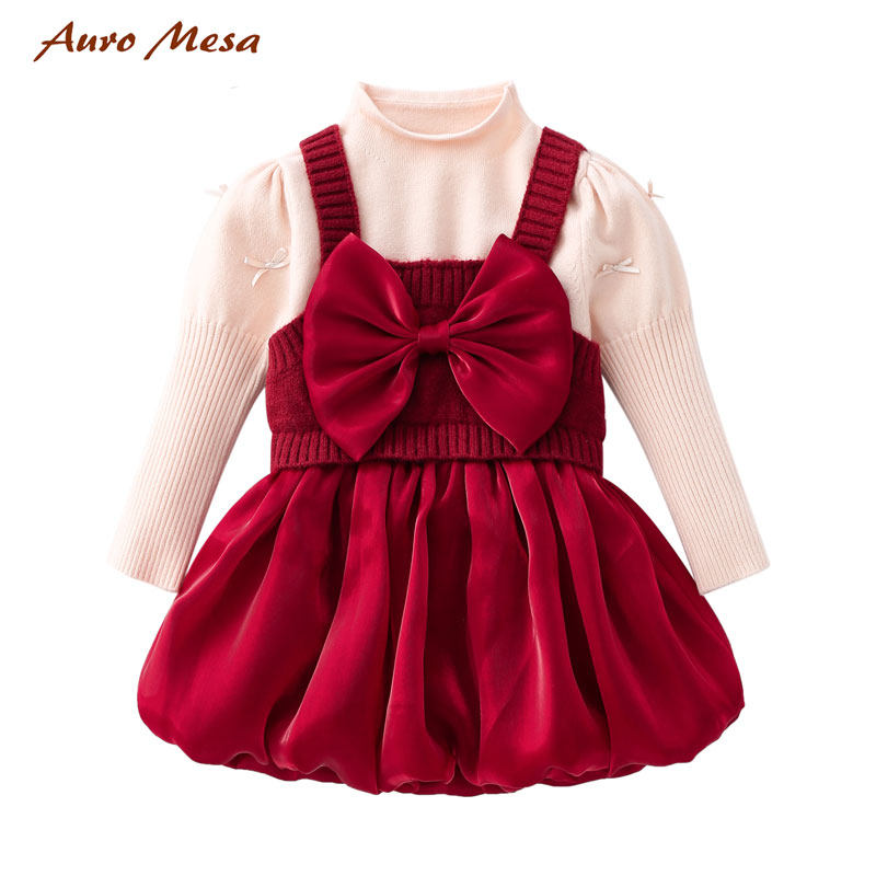 AuroMesa Baby Winter Princess Pendant With Skirt Suit Girl Fashion Korean Version Knitwear Pendant With Skirt two sets