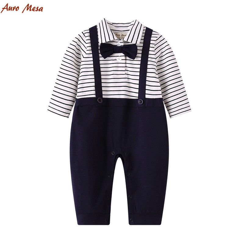 AuroMesa baby even swarm clothes spring autumn baby gentleman khaki crawling suit long sleeve khaki college wind dragon crested